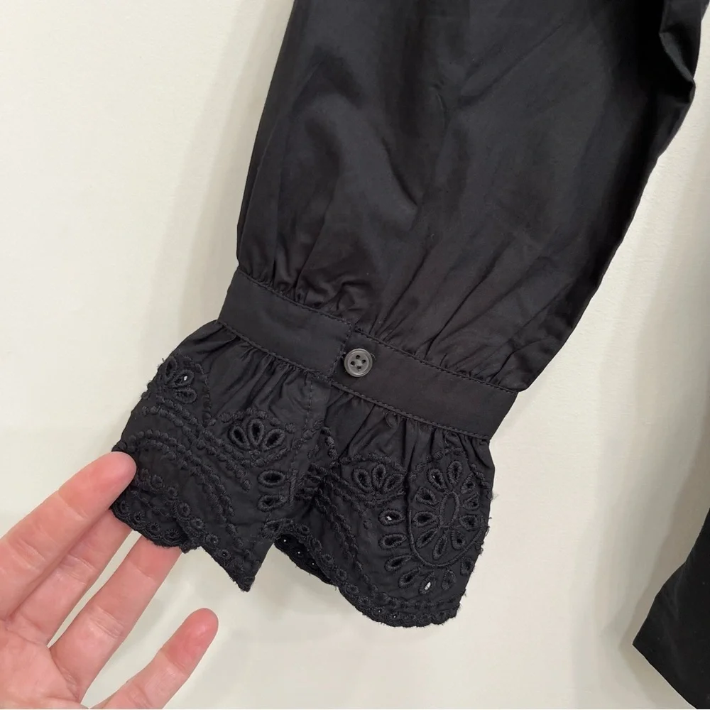 NWT J.Crew Womens Size Small Black Eyelet-Embroidered V-Neck Blouse Top Cotton